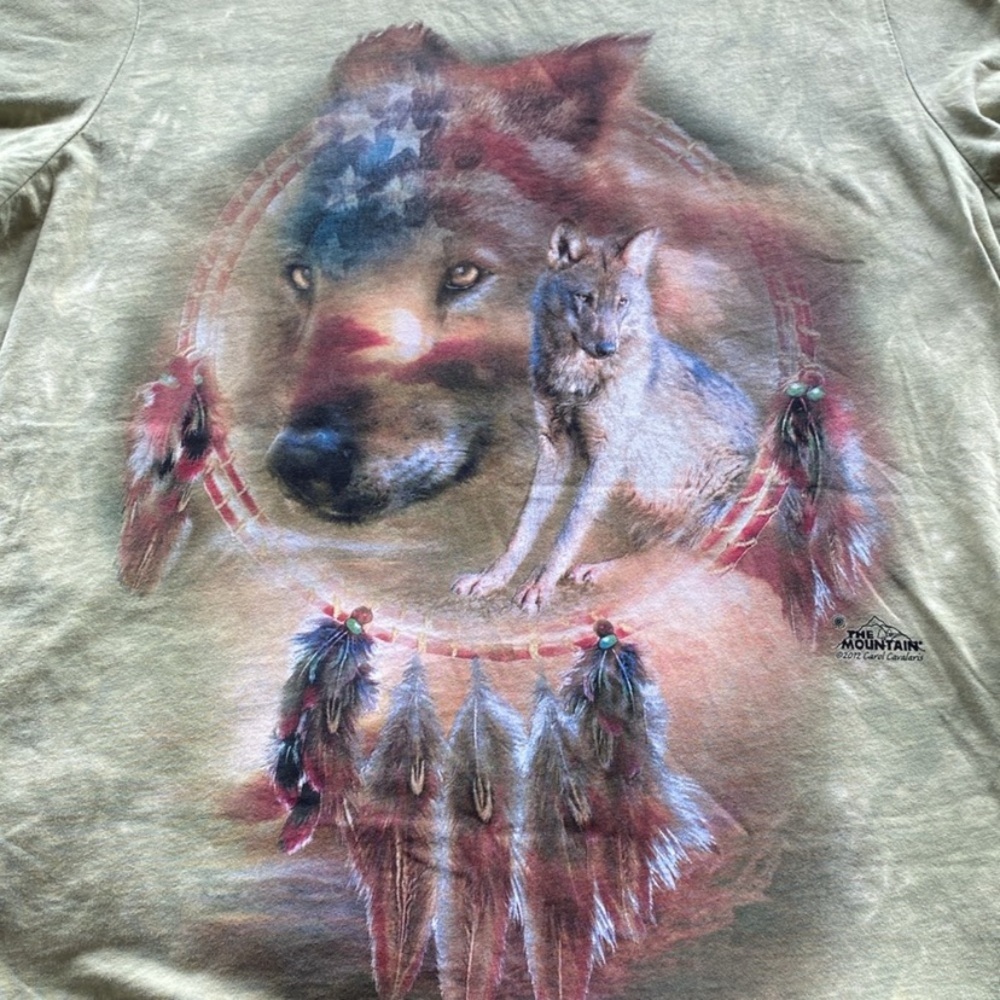 The Mountain Wolf T-Shirt Green Tie Dye Short Sleeve Native American Large - Picture 4 of 7
